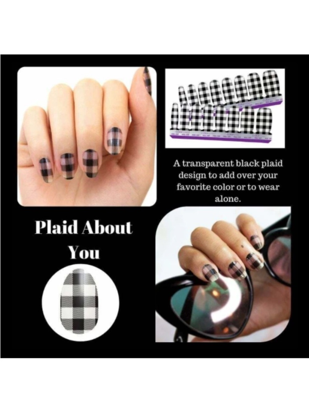 Color Street plaid about you FDL039 black & white overlay nail polish strips